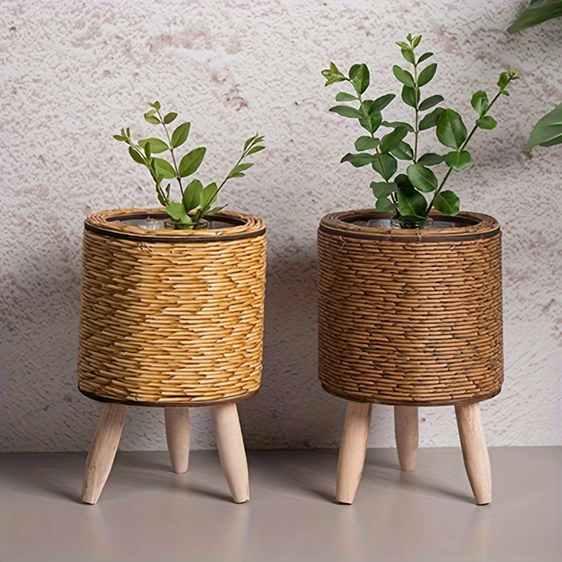 Rattan Plant Basket - Ahşap bacaklar ile büyüleyici rustik Rattan