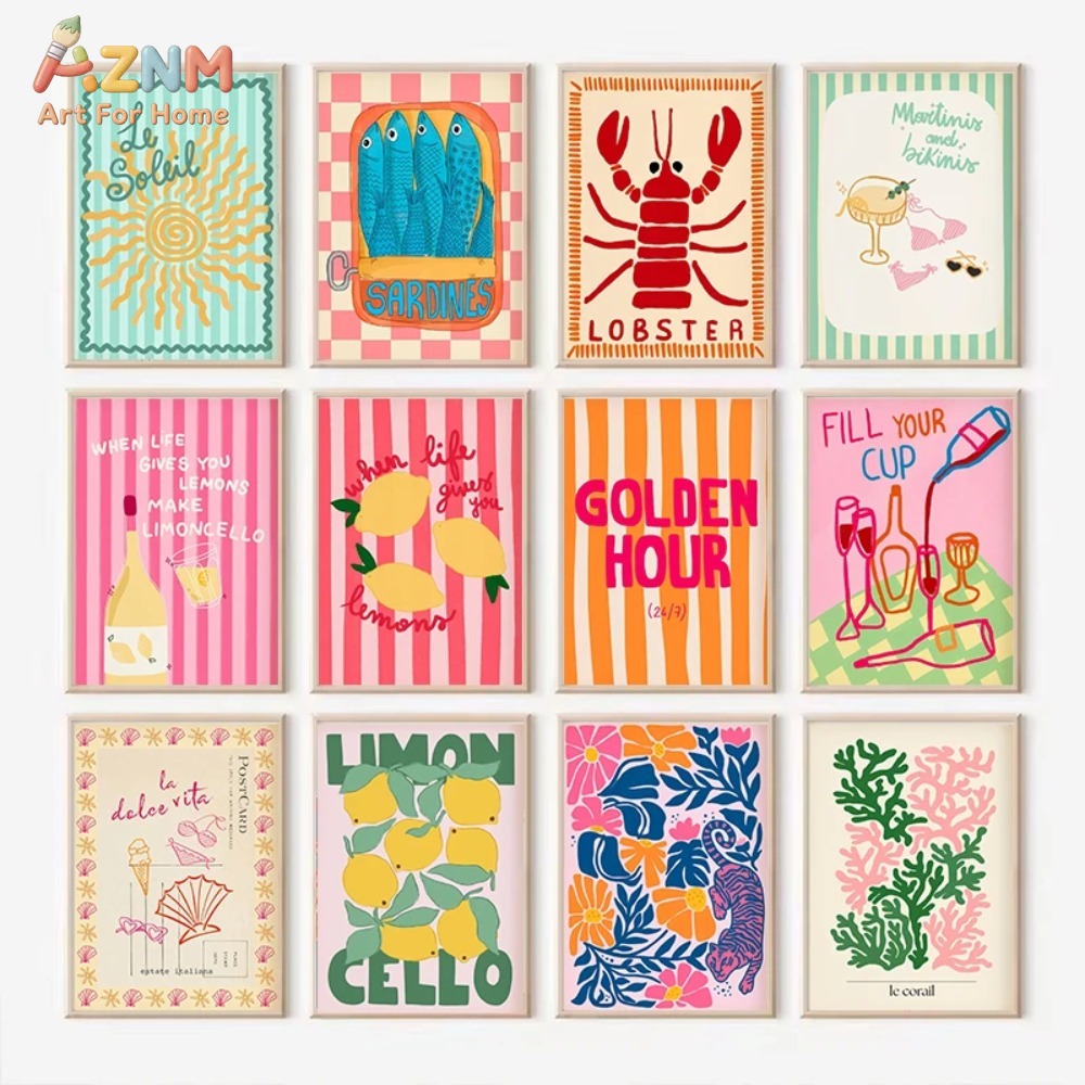 Home Decor Y2K - AZNM Renkli Yaz Limon Istakoz Deniz