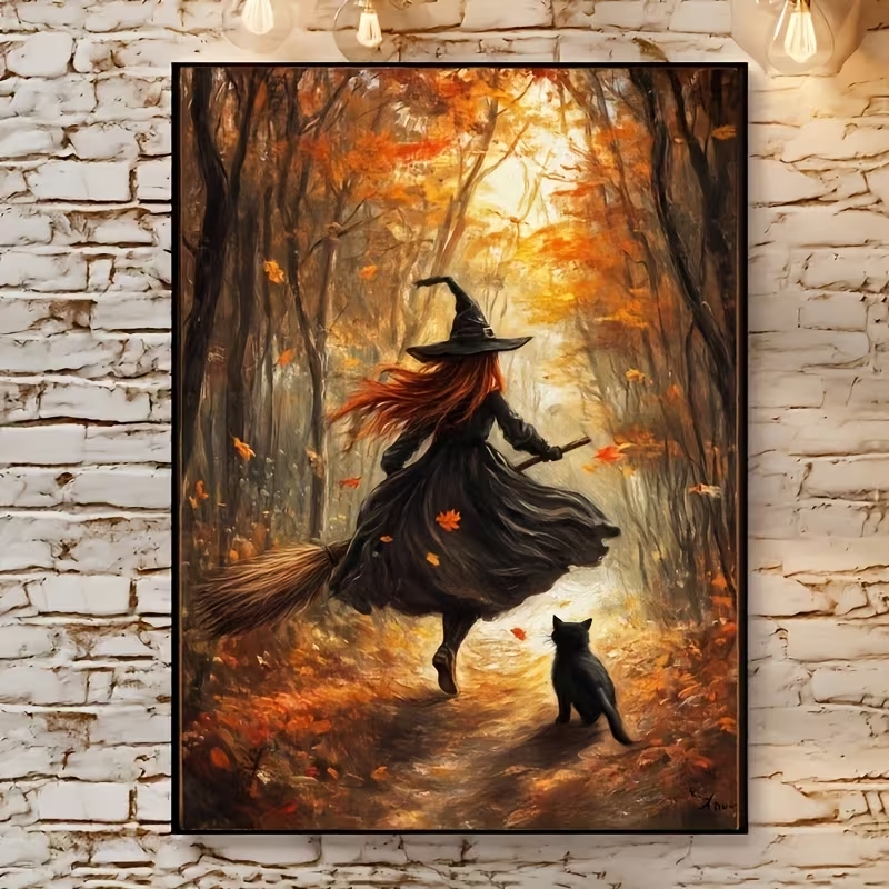 Home Decor Theme - Retro Cadılar Bayramı Sonbahar Cadı Süpürge